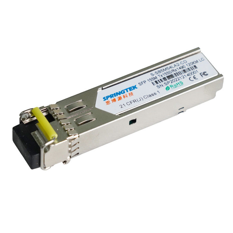 Merek Kompatibel 155M Single Mode BiDi 120km LC Tx1550 / Rx1490nm DDM SFP Modul Serat Optik Industri