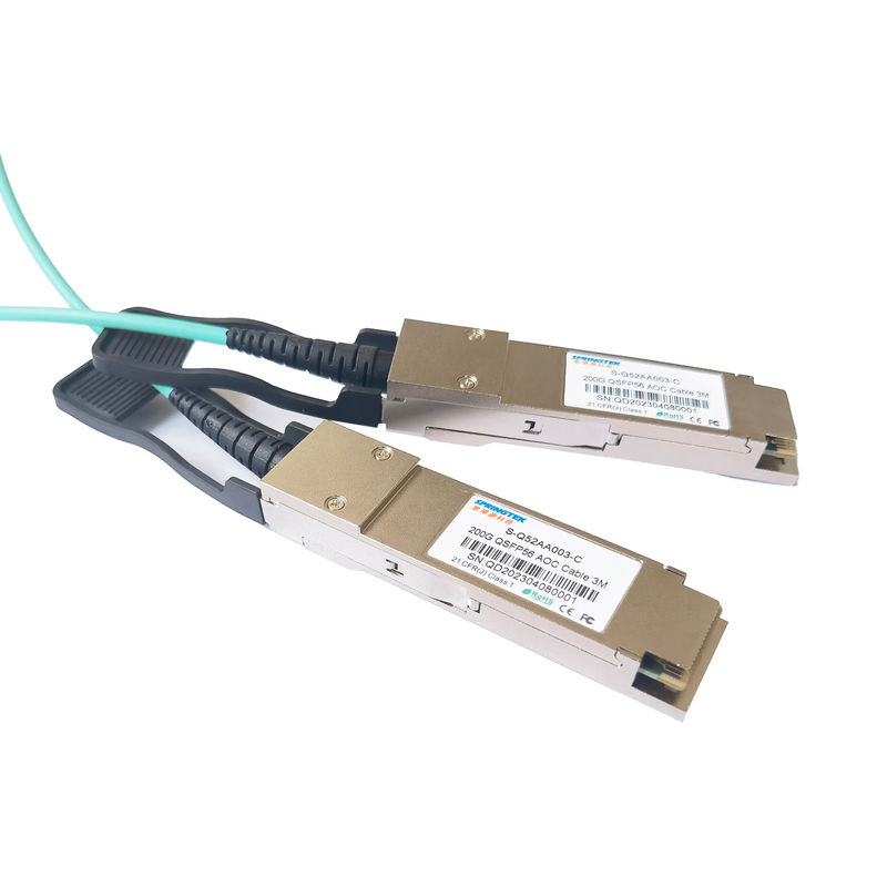 200G QSFP56 ke QSFP56 Kabel Optik Aktif AOC OM3 Kabel Patch Serat Optik Digunakan Untuk Peralatan Pusat Data