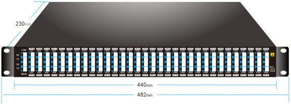 75GHz 64CH 1528.68nm-1566.42nm DWDM MUX DEMUX Dengan Port Monitor Rak LC/UPC 1U